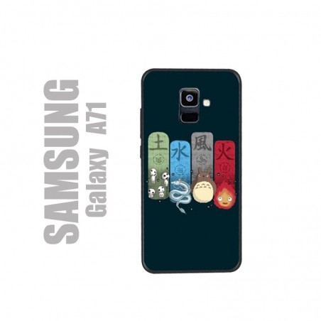 Coque pour Samsung A71 en gel silicone souple et au motif personnages Ghibli, les 4 éléments