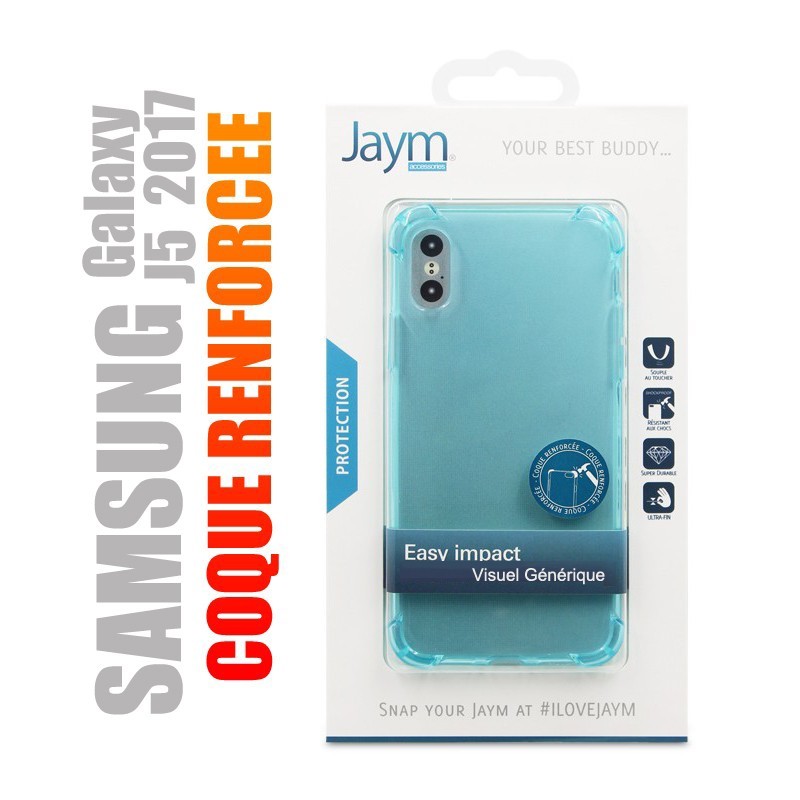 Coque de protection renforcée en gel silicone bleu transparent pour Samsung galaxy J5 2017