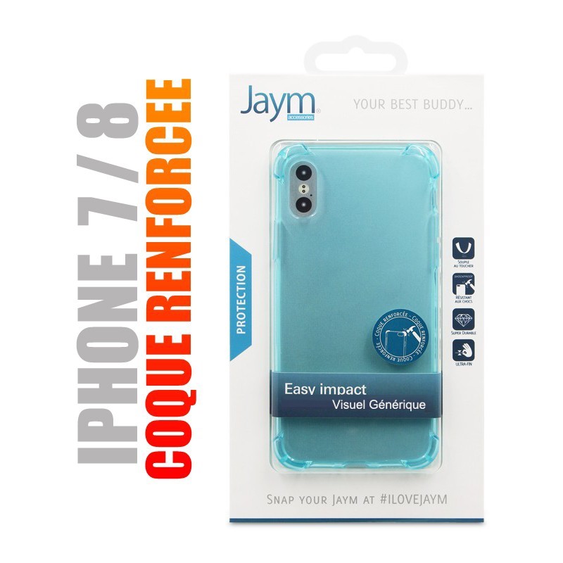 Coque de protection renforcée en gel silicone bleu transparent pour iPhone 7 et 8