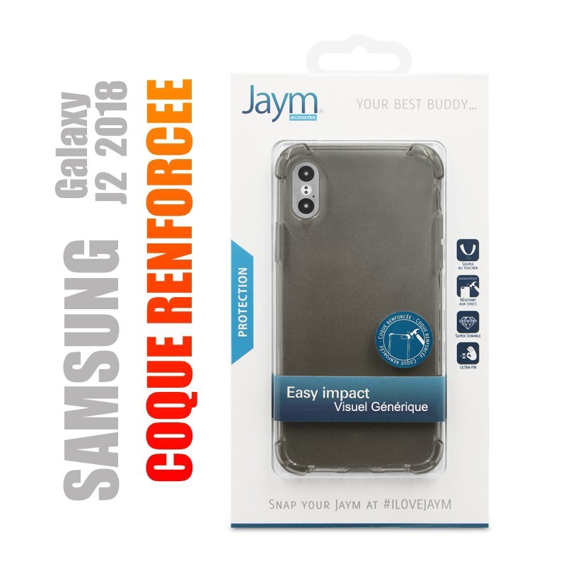 Coque de protection renforcée en gel silicone transparent gris fumé pour Samsung Galaxy J2 2018