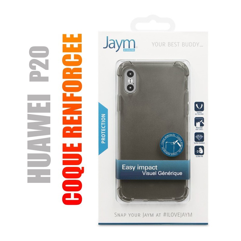 Coque de protection renforcée en gel silicone transparent gris fumé pour Huawei P20