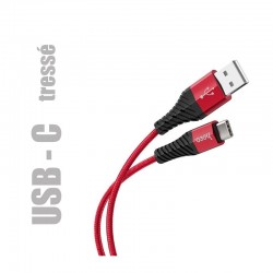 Cable tressé pour chargement et transfert de données. USB A vers USB C longueur 1,00 m.