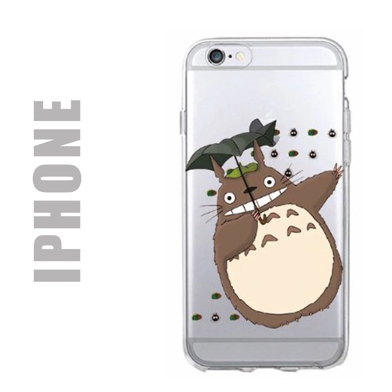Coque de protection en gel silicone souple pour iPhone - Motif Totoro et boules de suie